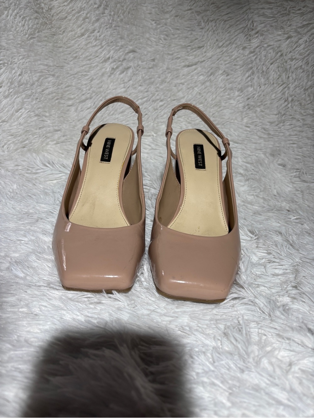 Nine West Blush Patent Square-Toe Slingback Mules